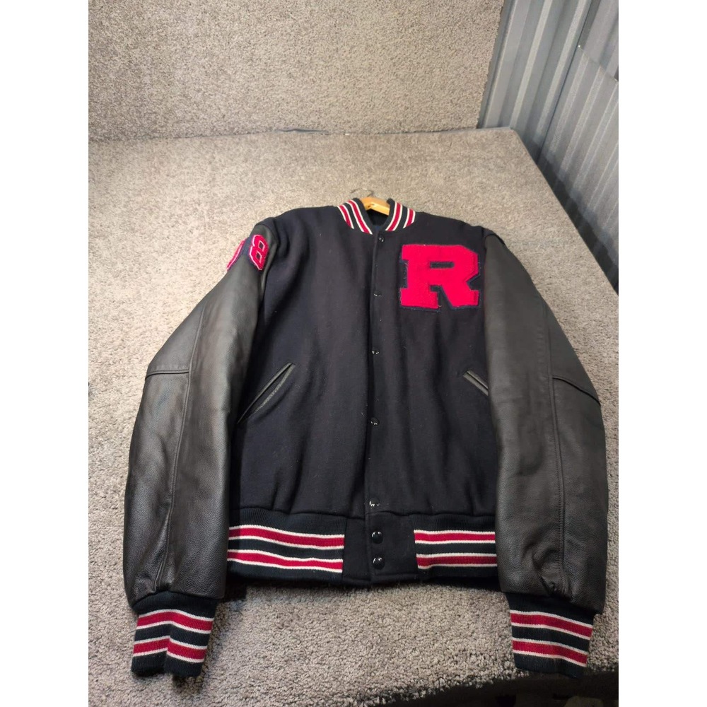 Vintage Gem Sportswear St Rita HS Football Varsity Jacket Wool Leather XL Navy